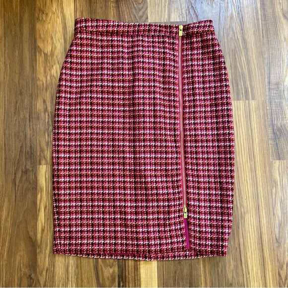 NWOT TALBOTS Skirt Pink Plaid Wool Zipper Midi Career Office - Picture 2 of 8